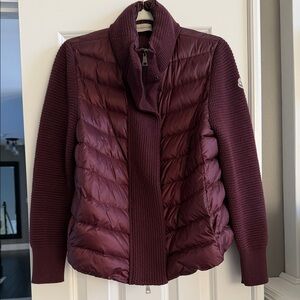 Moncler Deep Burgundy Quilted Knit-Sleeve Jacket